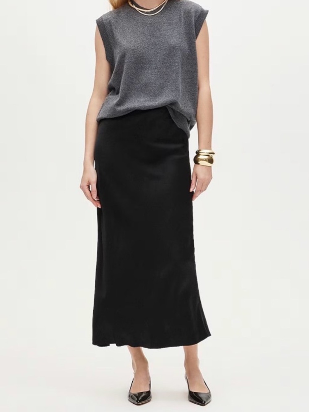 J. Crew Black Satin Maxi Skirt
